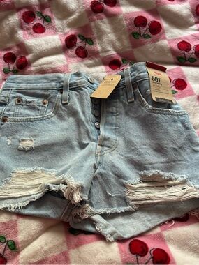 Levi's Light Blue Distressed 501 Denim Shorts - Women's
